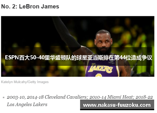 ESPN百大50-40里华盛顿队的球星亚当斯排在第44位造成争议